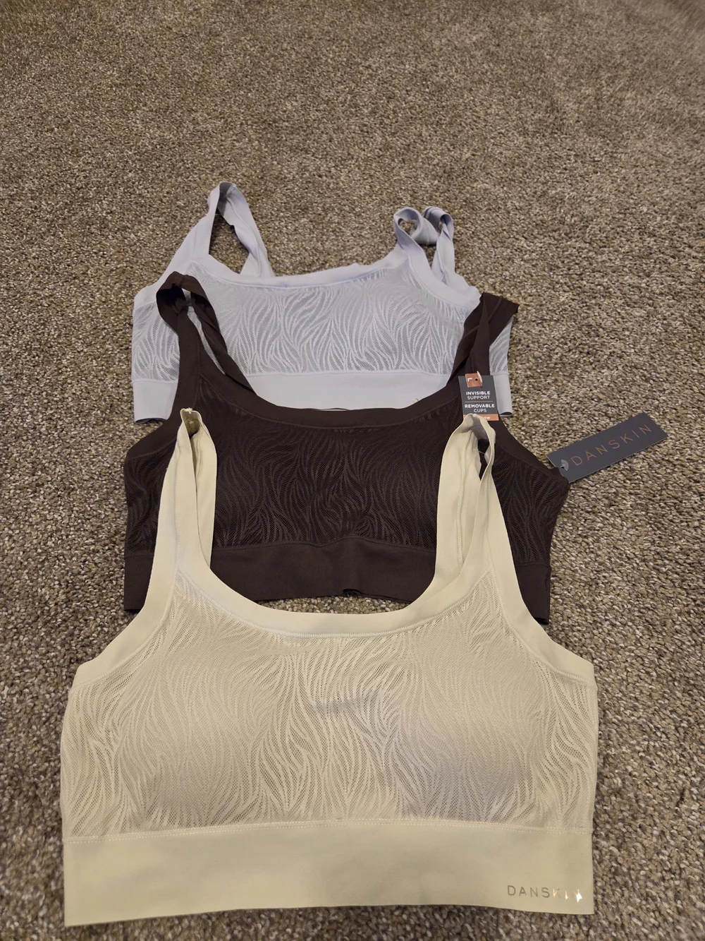 Danskin Seamless Scoop Neck Sports Bras - Set of 3 (Cream, Brown, Light Gray) - Picture 1 of 3